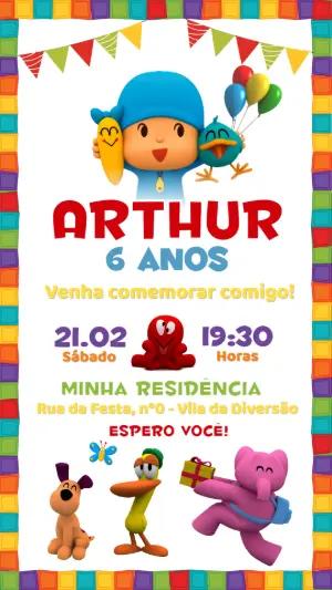 Convite de Aniversário Pocoyo Colorido para Editar