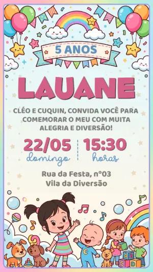 Convite de Aniversário Cléo e Cuquin Colorido para Editar