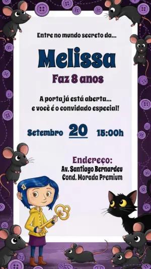 Convite de Aniversário Coraline Misterioso para Editar Online