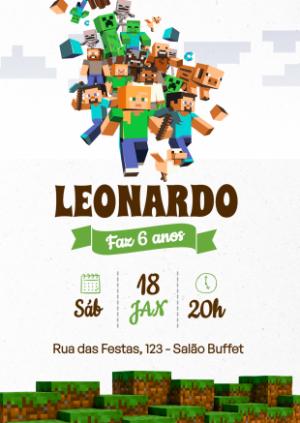 Convite de Aniversário Minecraft com Personagens para Editar