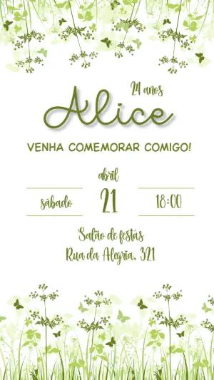 Convite Aniversário Floral Delicado para Editar Online