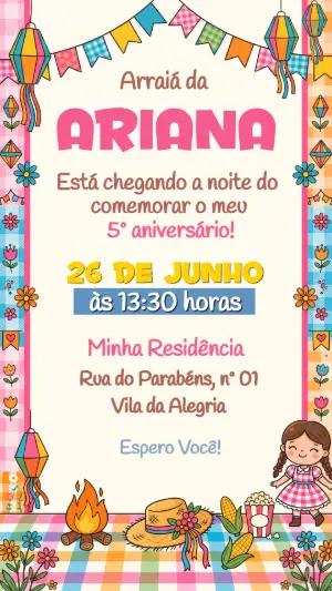 Convite de Aniversário Festa Junina Infantil Colorido para Editar