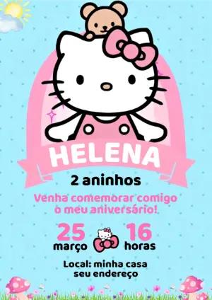 Convite de Aniversário Hello Kitty Rosa e Azul | Modelo Editável