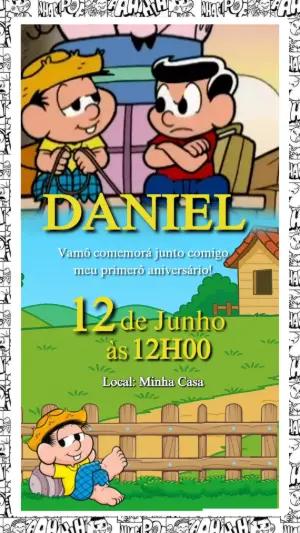 Convite Animado Aniversário Chico Bento para Editar Online