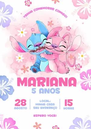 Convite Aniversário Stitch e Angel para Editar Online
