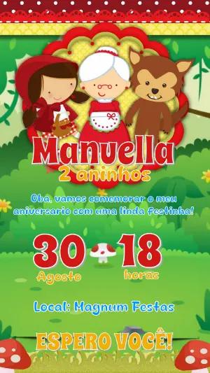 Convite Aniversário Chapeuzinho Vermelho com Personagens para Editar
