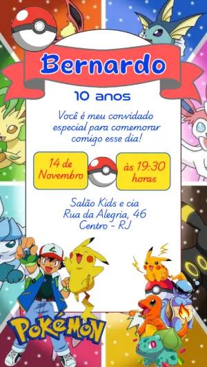 Convite de Aniversário Pokémon com Ash e Pikachu para Editar