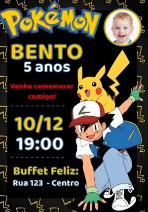 Convite Digital Pokémon e Pikachu com Foto para Editar