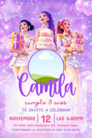 Invitación de Cumpleaños Las Guerreras K-Pop Editable