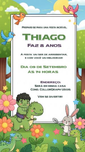 Convite Aniversário Hulk Baby e Dinossauro para Editar Online