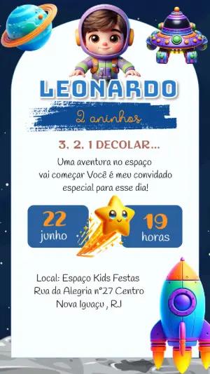 Convite de Aniversário Astronauta Infantil para Editar Online
