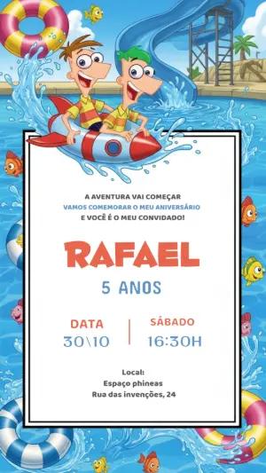 Convite Aniversário Phineas e Ferb na Piscina para Editar