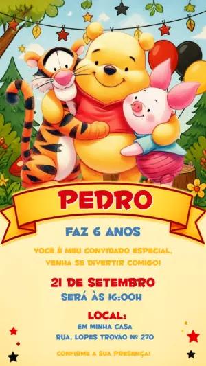 Convite de Aniversário Ursinho Pooh e Amigos para Editar
