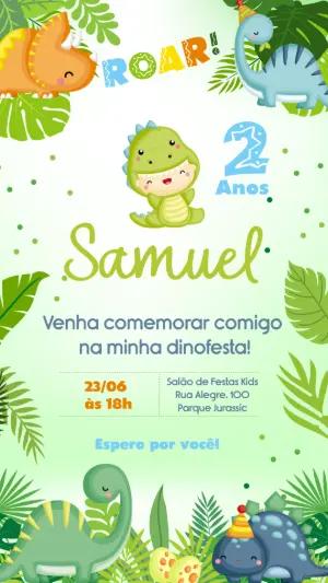 Convite de Aniversário Dinossauros Fofos para Editar Online