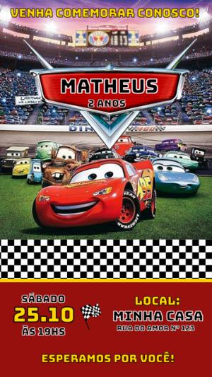 Convite de Aniversário Carros Disney Editável Online