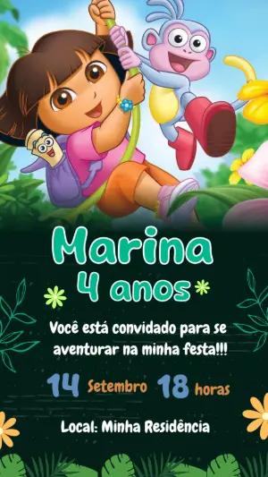 Convite Aniversário Dora a Aventureira para Editar Online