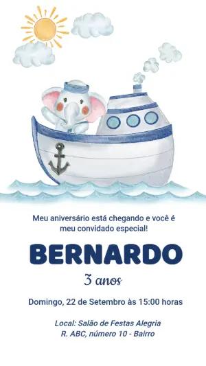 Convite Animado Aniversário Elefantinho Marinheiro para Editar