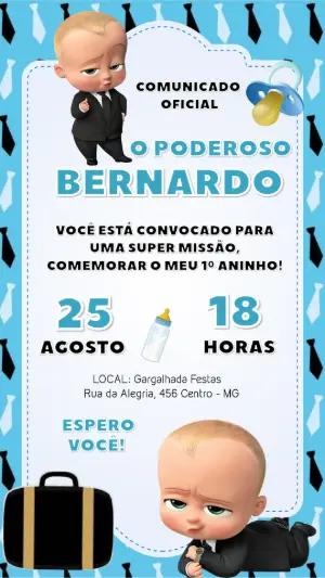 Convite de Aniversário O Poderoso Chefinho Azul para Editar