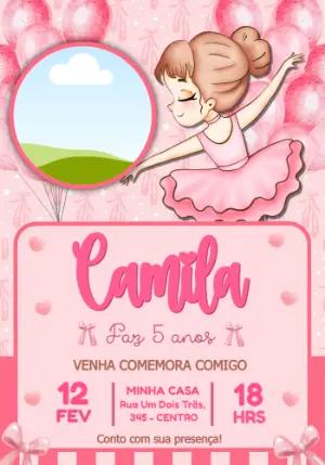 Convite de Aniversário Bailarina Rosa Delicado para Editar