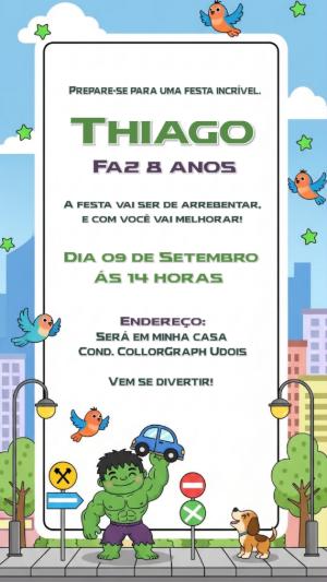 Convite Aniversário Hulk Infantil para Editar Online