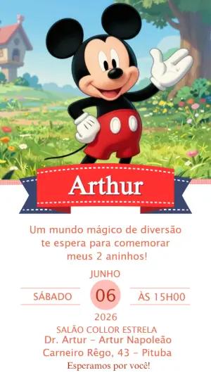 Convite de Aniversário Mickey Clássico para Editar Online
