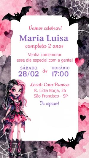 Convite de Aniversário Monster High Draculaura Editável