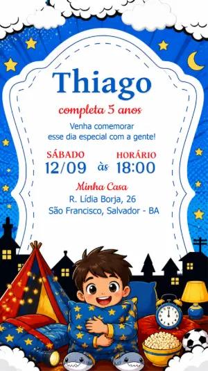 Convite de Aniversário Festa do Pijama Menino para Editar