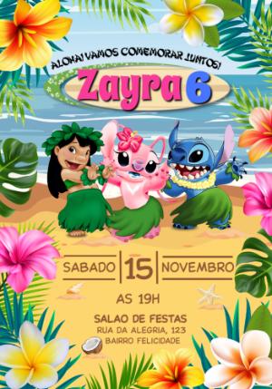 Convite de Aniversário Lilo e Stitch Tropical para Editar Online