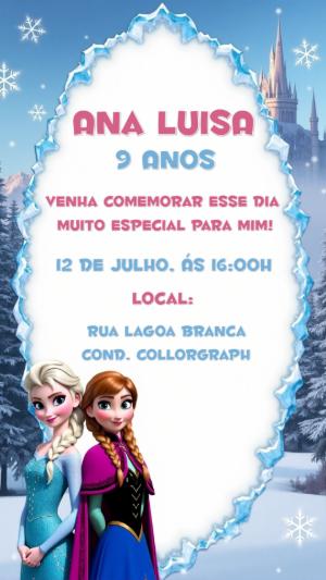 Convite de Aniversário Frozen com Elsa e Anna para Editar