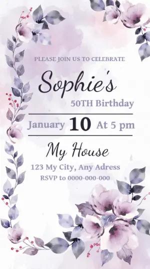 Elegant Floral Birthday Invitation Template in Purple