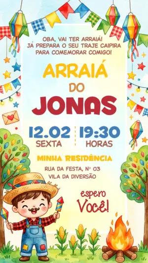 Convite de Aniversário Festa Junina Menino Caipira Editável