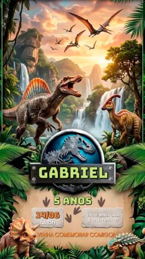Convite Digital de Aniversário Dinossauro para Editar