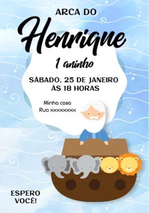 Convite de Aniversário Arca de Noé Fofo para Editar Online
