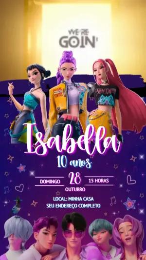 Convite Animado Aniversário Guerreiras do Kpop para Editar
