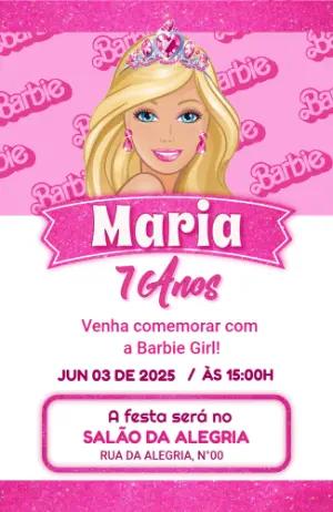 Convite de Aniversário Barbie para Editar Online