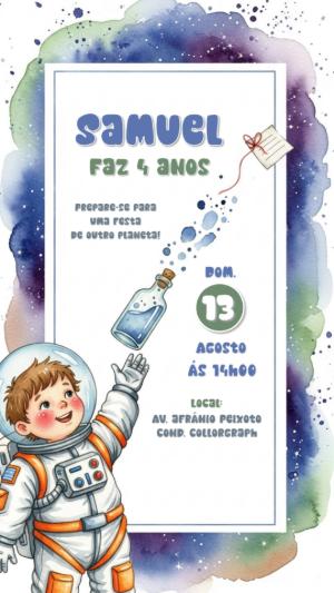 Convite de Aniversário Astronauta no Espaço para Editar Online