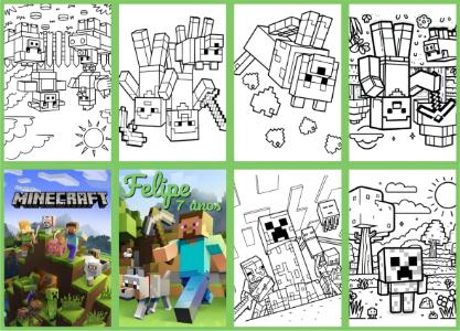 Kit de Desenhos Minecraft para Colorir Editável para Festa