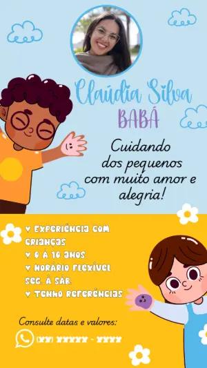 Cartão de Visita Digital Babá com Foto para Editar Online