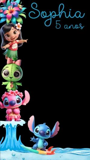 Moldura para Stories Lilo & Stitch para Aniversário Infantil Editável