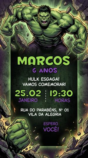 Convite de Aniversário Hulk Estilo Quadrinhos para Editar