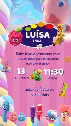 Convite Animado Aniversário Balas e Doces para Editar Online