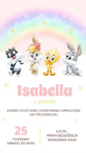 Convite de Aniversário Baby Looney Tunes para Editar Online