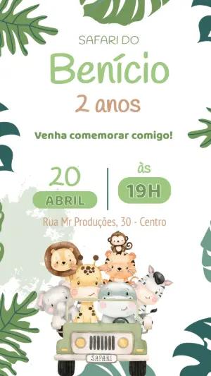 Convite Aniversário Safari com Animais para Editar Online