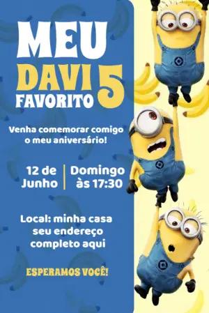 Convite de Aniversário Minions Editável para Festa Infantil