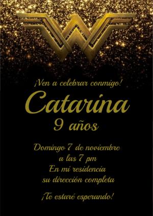 Invitación de Cumpleaños Mujer Maravilla Dorada para Editar