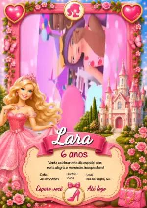 Convite Animado de Aniversário Barbie Princesa Rosa Editável