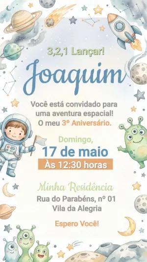 Convite de Aniversário Astronauta Aquarela para Editar