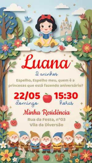 Convite de Aniversário Branca de Neve Papercraft Editável