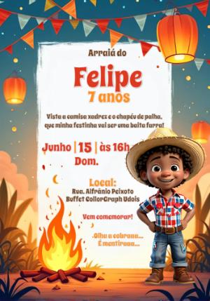 Convite Aniversário Festa Junina com Menino para Editar Online