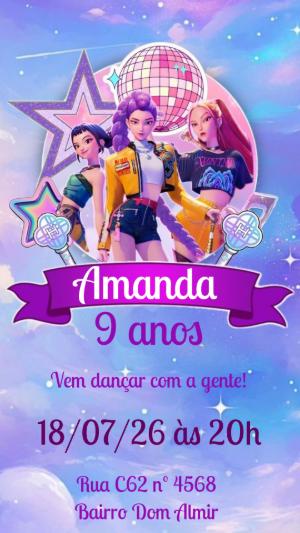 Convite de Aniversário Guerreiras do K-Pop Editável